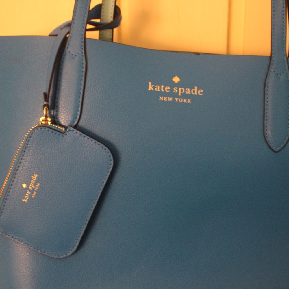 Kate Spade leather tote bag royal blue/sky blue reversible